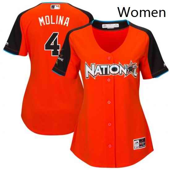 Womens Majestic St Louis Cardinals 4 Yadier Molina Replica Orange National League 2017 MLB All Star MLB Jersey